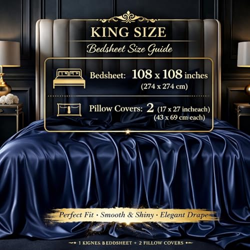 Image of SOFT SOULS Satin Silk Bedsheet with Pillow Covers for Couples, Valentine's Day, Girlfriend, Boyfriend, Husband, Wife, or a Romantic Wedding First Night (King Size Bed Sheet)