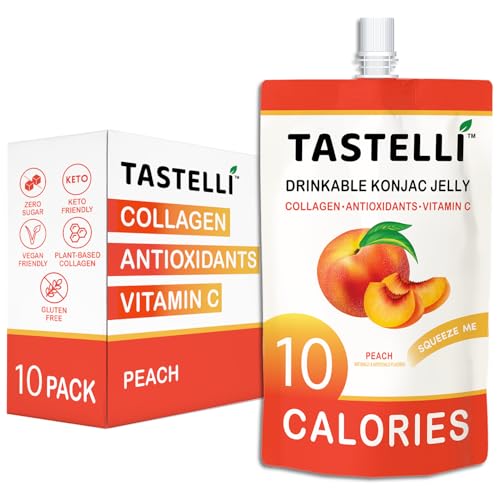 Tastelli Peach Konjac Jelly with Collagen & Vitamin C | Sugar Free Gluten Free Low Calorie | Vegan Fruit Snack | 150mL x 10 Pouches - image 1