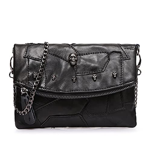 ZiMing® Genuine Leather Clutch Women Chain Shoulder Bag Multicolor Splice Wallet Skull Purse Messenger bag