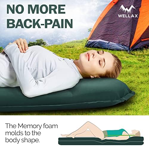 WELLAX Sleeping Pad - Foam Camping Mats, Fast Air Self-Inflating Insulated Durable Mattress for Backpacking, Traveling and Hiking - Ultrathick All-Weather Foam Pad with Build in Pillow (Green-3") 4 WELLAX Sleeping Pad - Foam Camping Mats, Fast Air Self-Inflating Insulated Durable Mattress for Backpacking, Traveling and Hiking - Ultrathick All-Weather Foam Pad with Build in Pillow (Green-3")