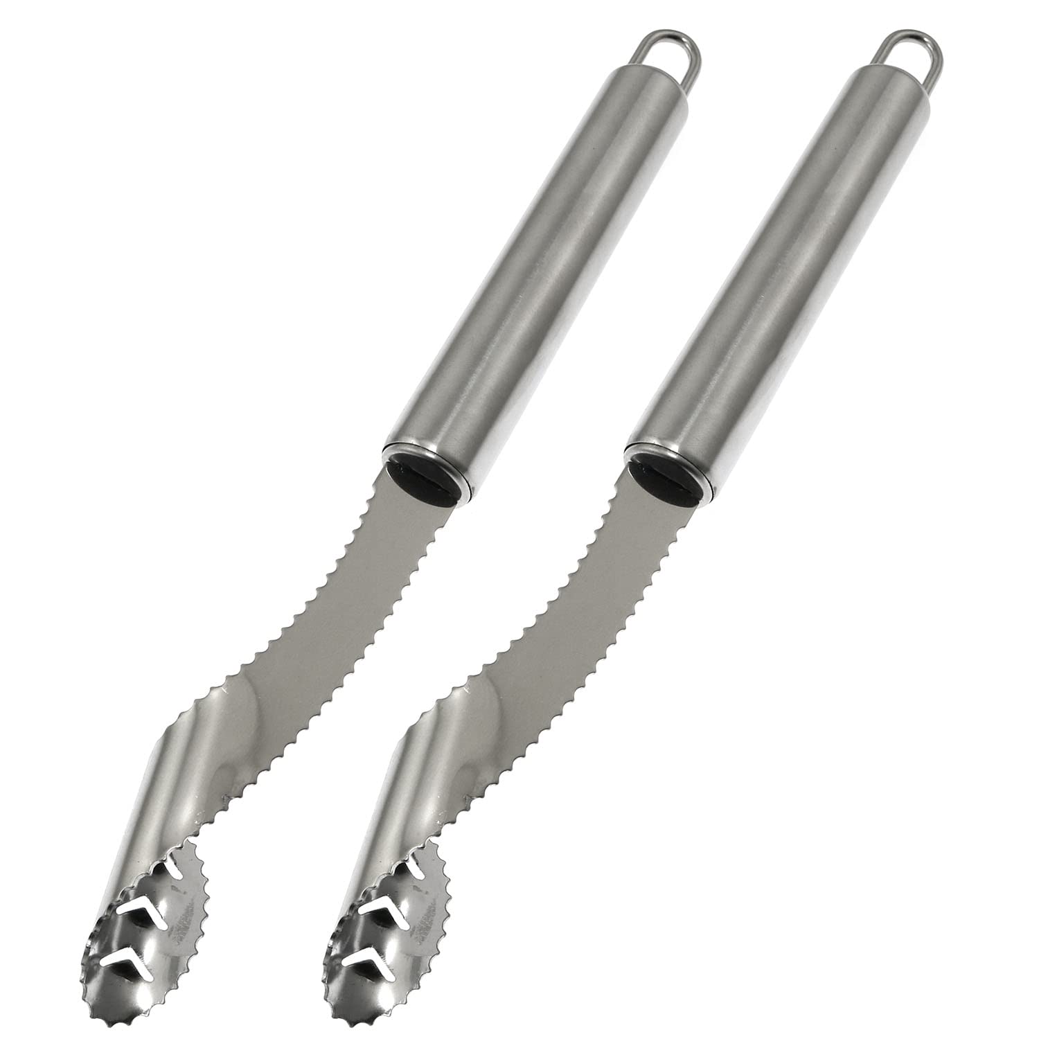 Maxmoral 2PCS Stainless Steel Chili Corer Remover Jalapeno Pepper Corer Core Deseeder Serrated Slice with Rubber Handle Seed Remover or Slice Off Vegetables Tops for Kitchen Barbecue