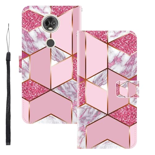 WUACYEAMING Funda para Motorola Moto E5 Plus,con Soporte/Ranura de Tarjeta Cubierta Premium Magnético Suporte TPU Protectora Fundas PU Cuero Flip Multifuncional Mármol