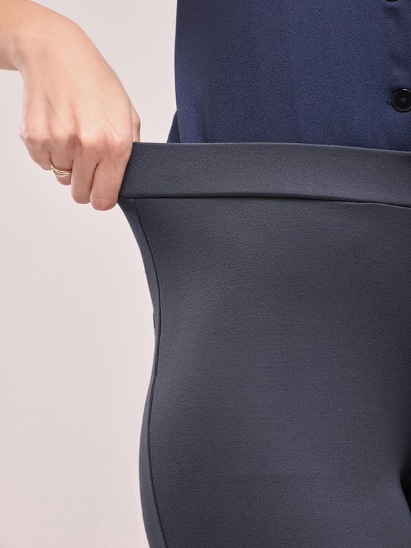 Image of FableStreet Women's Bootcut Stretch Livin Trousers | Nylon Rayon with Mid-Rise Waist | Solid Pattern & Plain Weave Fabric | Office Wear & Business Meetings