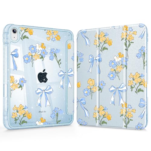 May Chen Gitter Pearl Silk for iPad Air 11 (M4 2026/M3 2025/M2 2024), iPad Air 4 & 5 10.9 Inch 5th 4th (2022/2020), Sparkly Clear Back Protective Stand Cover with Pencil Holder, Watercolor Floral