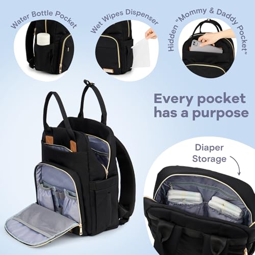 Image of RUVALINO Diaper Bag Backpack, Multifunction Travel Pack Maternity Baby Changing Bags, Large Capacity, Waterproof, Deep Black, Polyester