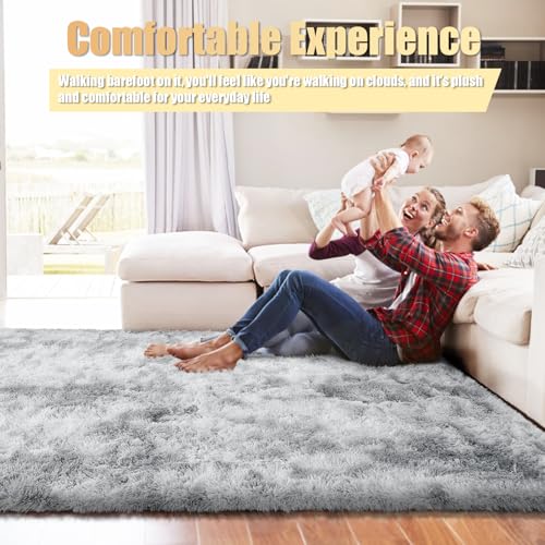 6x9 Fluffy Area Rug for Living Room,Shag Area Rugs for Bedroom,Soft Fuzzy Rug Non-Shedding Indoor Plush Carpet for Kids Bedroom Nursery Dorm Home Decor,Tie-Dyed Grey