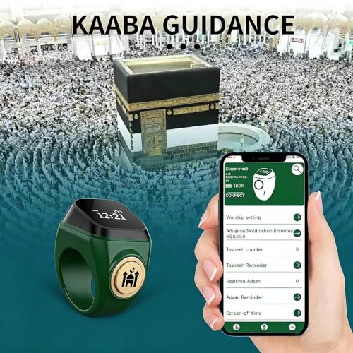 Image of Smart Tasbih Counter,18mm(8) Muslim Digital Azan Alarm Clock Zikr Ring,APP Support Digital Counter Prayer Reminder Rings, Waterproof 4 Digit Finger Counter for Muslims(Green)