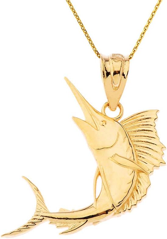 Sea Life Collection 10k Gold Marlin Swordfish Sailfish Nautical Deep Sea Fish Pendant Necklace
