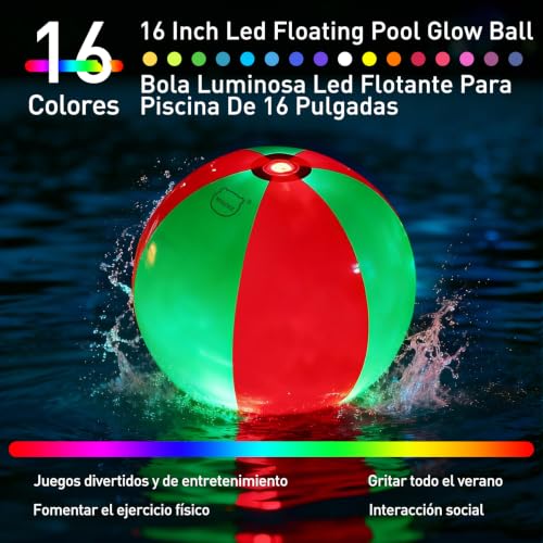 Image of 6 Pack 16 inch Light Up Beach Ball Pool Toys - 16 Lighting and 4 Modes LED Beach Ball with Remote Control,Suitable for Pool Game Summer Pool Party,Outdoor Family Games (Red Green Orange Each 2 Pc)