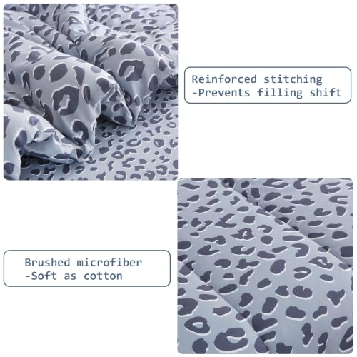 Image of lasoftan Leopard Queen Comforter Set with Sheets, 7 piece Luxury Vintage Bedding, Soft Microfiber Bed in a Bag, Cozy Lightweight Bed Set, Grey Cheetah Print