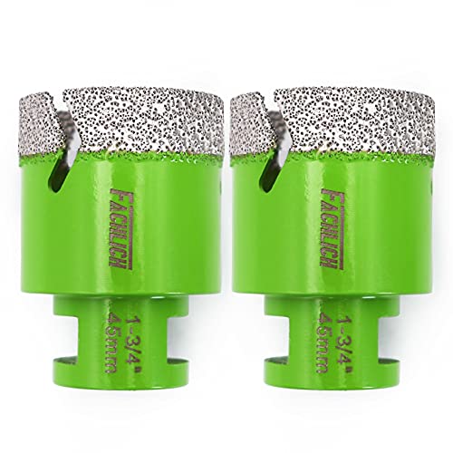 Image of Diamond Core Drill Bit,2pcs Diameter 1-3 /4 inch 45mm Thread 5 /8-11,Vacuum Brazed Dry Wet Hole Saw for Porcelain Tile,Granite,Marble,Concrete,Masonry,Brick
