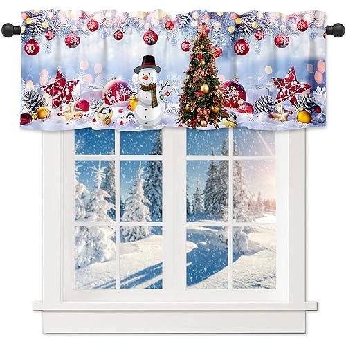Nextchange Christmas Window Valances Snowflake Snowman with Christmas Tree Valance Kitchen Curtains with Rod Pocket Red Black Buffalo Plaid Window Treatments Short Curtain Panels Decor 54 X 18