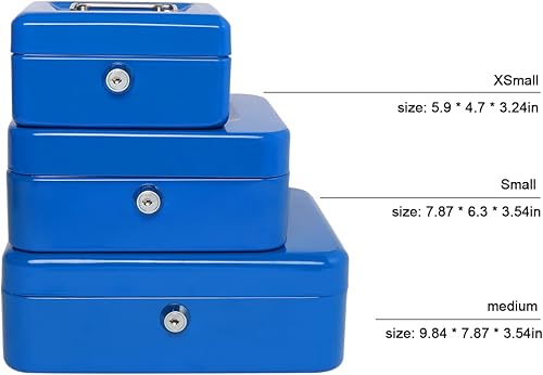 Vista 23 de Caja de dinero pequeña con bandeja de dinero y cerradura, caja de dinero de metal para efectivo, caja de seguridad 7.87 x 6.3 x 3.54 pulgadas