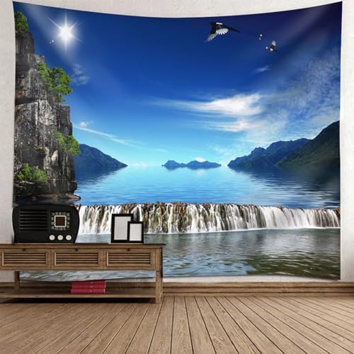 Tapiz de pared con diseño textil de paisajes de ríos y montañas para habitaciones infantiles