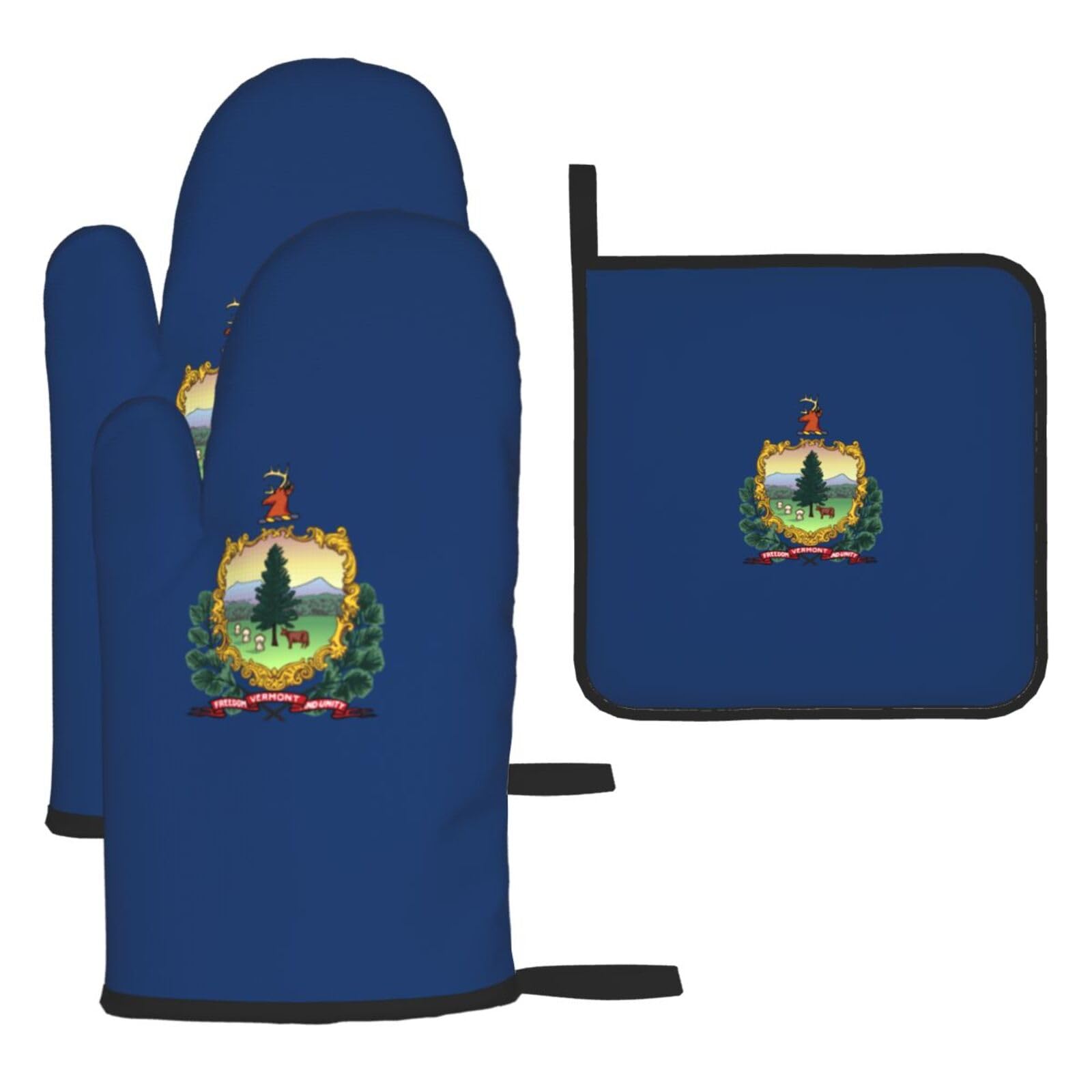 Vermont State Flag Print Oven Mitts Kitchen Gloves Set Everyday Baking Grilling Microwaving Cooking Gift