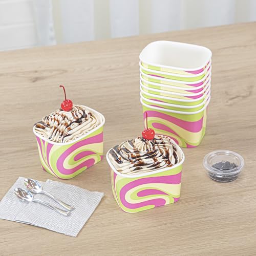 Image of Coppetta 12 Ounce Dessert Cups, 200 Greaseproof Ice Cream Cups - Lids Sold Separately, For Hot And Cold Foods, Pastel Groove Paper Yogurt Bowls, Disposable, Sturdy - Restaurantware