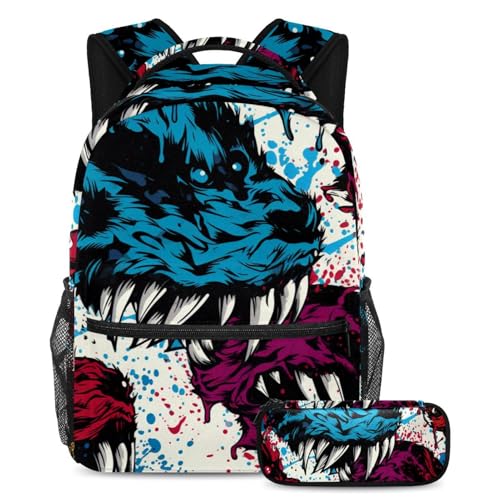 Griffe de monstre pop art ensemble cartable et trousse grand volume pour ados