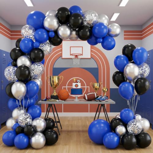 Image of 130pcs 18 /12 /10 /5 Inch Royal Blue and Black Latex Balloon Garland Arch Kit