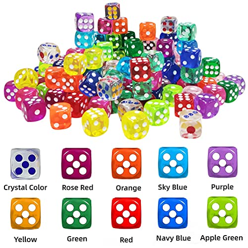100 Pezzi Dadi a Sei Lati 12mm Traslucidi, Dadi a