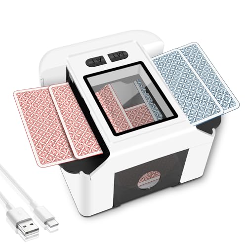 Preisvergleich Produktbild TOFFCAEA automatischer Kartenmischer, mit 2000mAh wiederaufladbarer eingebauter Batterie für 2 Kartensätze, für Kartenspiele, Texas Hold'em, Poker, Heimkartenspiele, Blackjack (Weiß)