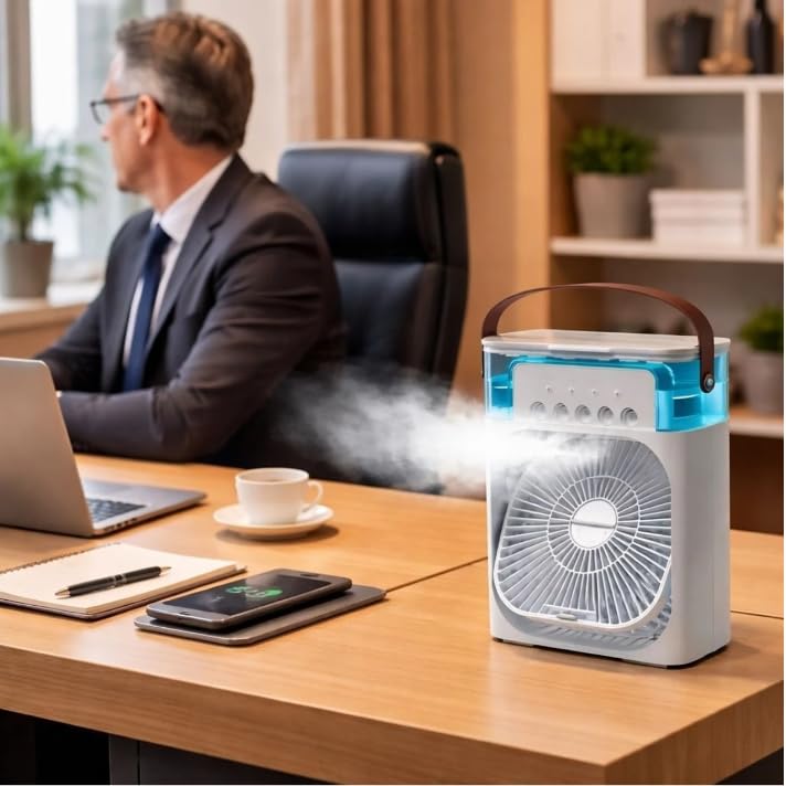 Hemu Enterprise Portable Mini Air Cooler with Mist Fan | 3 Speed Modes, USB Powered Personal Cooler with Water Tank | Compact Desktop Cooling Fan for Home, Office, Bedroom, Study Table & Travel-image-49