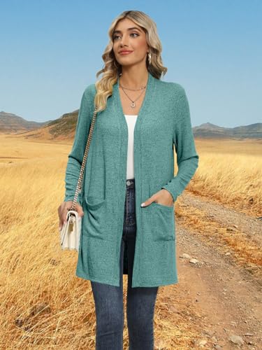 Image of DB MOON Womens Long Cardigan 2026 Fall Lightweight Long Sleeve Open Front Sweater with Pockets