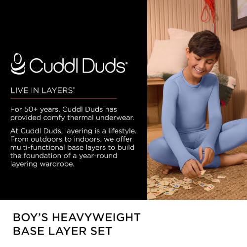Image of Cuddl Duds Heavyweight 2 Piece Sets Base Layer Thermal Underwear for Boys | Winter Clothing, Fleece Lined Long Sleeve Top & Leggings, Soft Lounge Set for Cold Weather, Moisture Wicking Heat Retention
