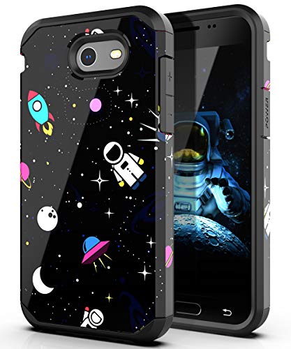PBRO J3 (2017) Case, Cute Astronaut Case Dual Layer Protective Anti-Scratch Express Prime 2/ Amp Prime 2/ Sol 2/ J3 Emerge/ J3 Prime/ J3 Luna Pro Space/Black