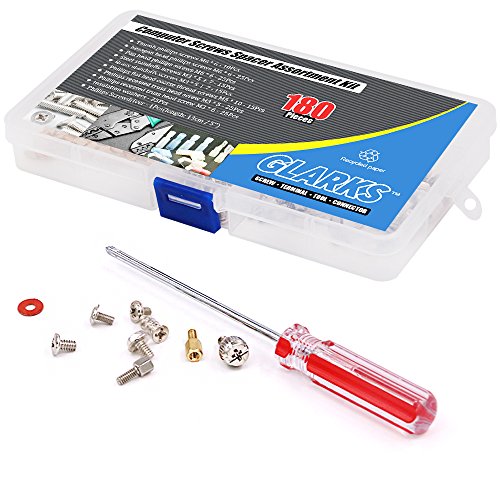 Glarks 180-Pieces Phillips Head Computer Pc Spacer Screws Assortment Kit For Hard Drive Computer Case Motherboard Fan Power Graphics (Extra: Phillips Screwdriver) #TOP5