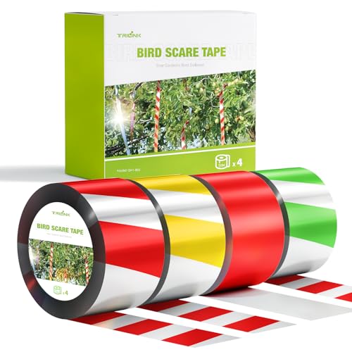 TRILINK Ruban Effaroucheur Oiseaux 200M (4 Rouleaux) - Réfléchissant Anti Pigeon pour Balcon, Jardin, Ferme, Arbres Fruitiers - Dispositifs Extérieurs Efficaces pour Repulsif Pigeon