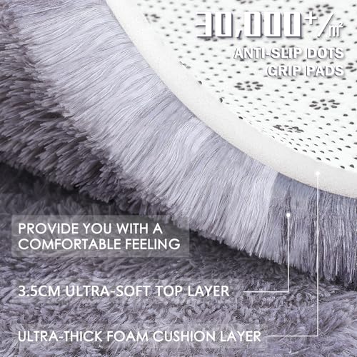smiry Hochflor Teppich Wohnzimmer, Waschbar Anti-Rutsch Moderner Flauschiger Kuscheliger Teppich für Wohnzimmer Deko, Schlafzimmer, Kinderzimmer, 160 x 220 cm, Hellgrau