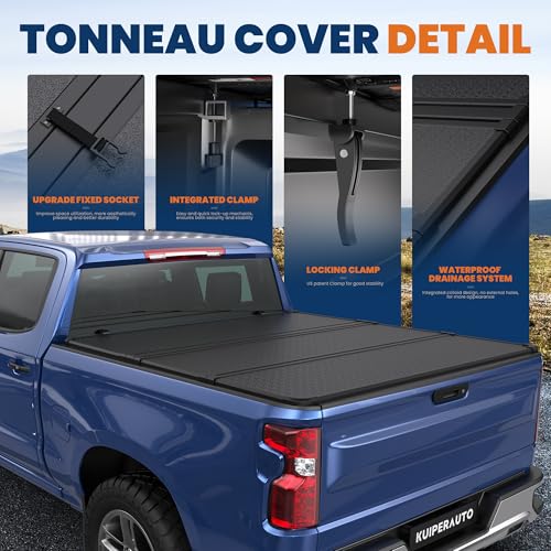 KUIPERAUTO Tri Hard Tonneau Cover Truck Bed Compatible for 2019-2025 Chevrolet Silverado GMC Sierra 1500 2500HD 3500HD - 6.5 FT Bed On Top (78 inch)