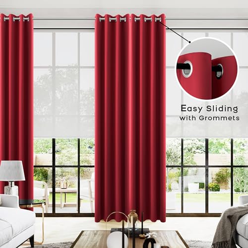 Image of Red Curtains 96 Inches Long for Living Room 2 Panels Set Blackout Window Curtains for Bedroom 52x96 Inch Length
