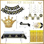 Black and Gold Birthday Decorations for Men Women, Black and Gold Party Decorations Include Crown Hanging Swirls Sach Tablecloth Cake Toppers Banner for Gold and Black Birthday Decorations for Dad - Image 4