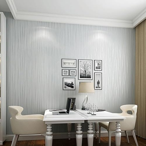 Beswitory Striped Wallpaper - Modern 3D Embossed Grey Mix Plain Thick Textured Wallpaper for Bedroom, Living Room, Hallway
