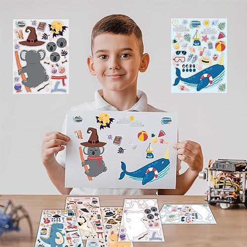 WALPLUS Make-a-Face Dressed-up Animals Sticker Craft 48 Sheets 15x20cm Party Favor DIY Kids Activity Removable Mix and Match Animal Faces - Image 2