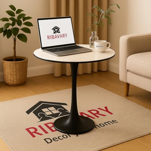 Image of Wooden Pedestal Table, Accent Bedside Table,Modern Coffee End Table for Living Room, Bedroom and Balcony with Round Design Table (White + Black)