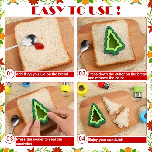 Newtay 32 Pcs Christmas Sandwich Cutter and Sealer Set Sandwich Cutter for Lunch Cookie Cutter Bread Pancake Maker DIY Molds Bento Box Accessories