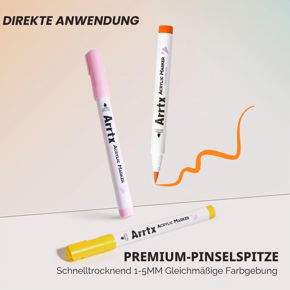 Arrtx 60 Acrylmalstifte für Steinmalerei, extra Pinselspitze Acrylmarker, 12 metallische und 48 normale Farben für Stein, Glas, Ostereier, Holz und Stoffmalerei, ungiftig, kein Geruch
