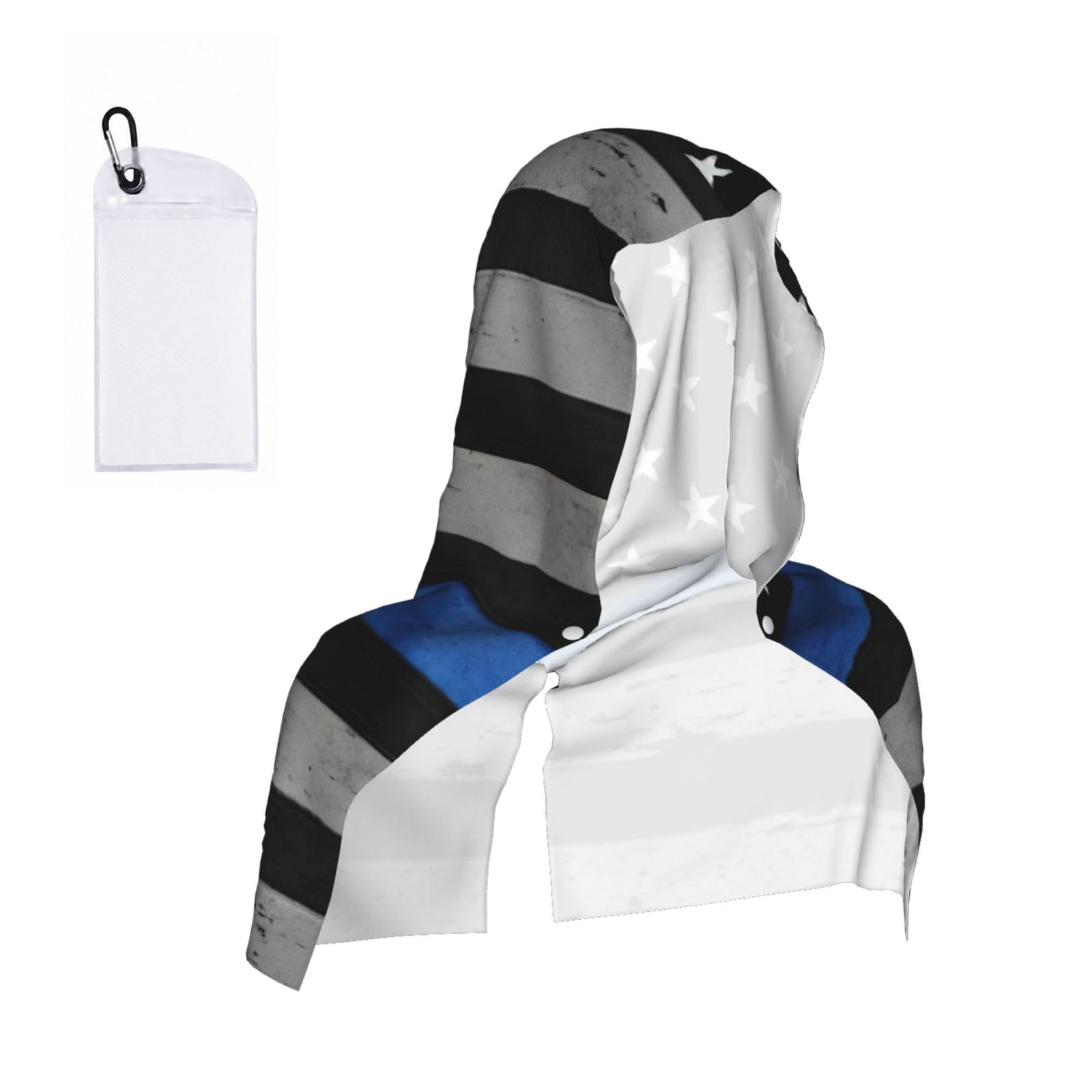 DUWAA American Thin Blue Line Flag Print Cooling Hooded Sports Towel, 30×60cm Quick Drying Summer Cool Head Wrap For Neck And Face