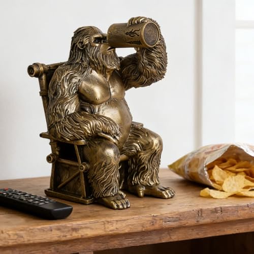 Image of Bigfoot Statue Lazy Sasquatch Drinking Beer Whimsical Home Decor | Hand-Painted Desk Decor for Yard Patio Office Cabin | Bigfoot Sasquatch Gifts for Men Cryptid Enthusiasts