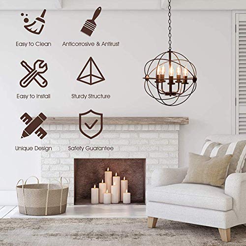 Lustre encastré à 5 lumières style plafonnier rustique et suspension vintage