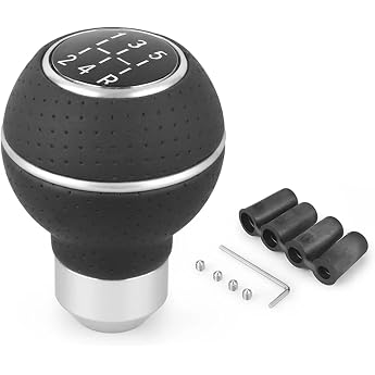 Gear Knob 5 Gear Universal Gear Stick Improved Leather Car Gear Lever with 4 Adapters 8 mm 10 mm 11 mm 12 mm for Manual Cars with 5 Speed Manual Transmission - Silver