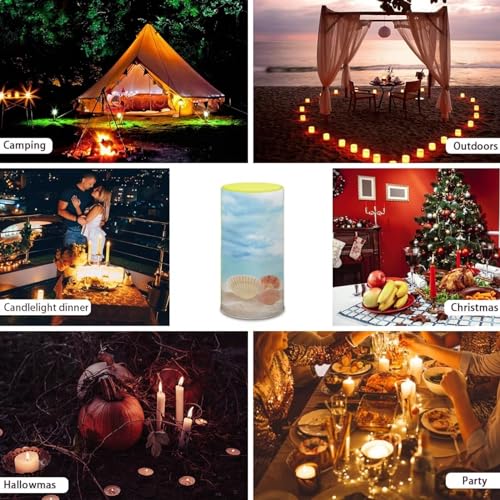 Image of Flameless Led Candle Auto-Moving Wick Votive Tealights Realistic Pillar Candle with Remote 4H 8H Timer Color Changing for Coastal Home Wedding Decoration, Beach Seashell Blue