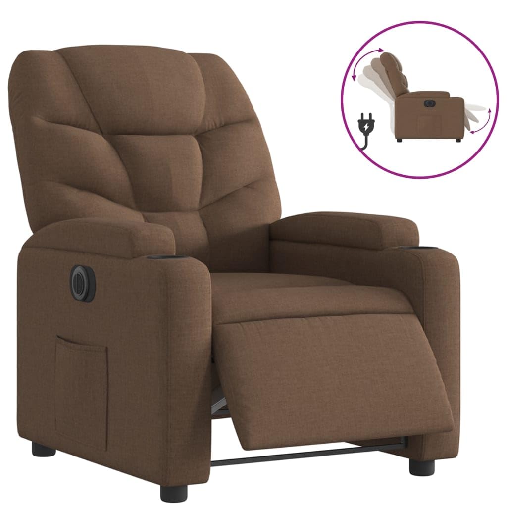 Sillón Reclinable Eléctrico, Silla con Respaldo Reposabrazos, Asiento Ajustable para Ancianos, Marrón