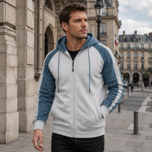 Image of Wirltte Hoodies for Men Zip Up Hoodie Drawstring Casual Long Sleeve Pocket Hooded Sweatshirts