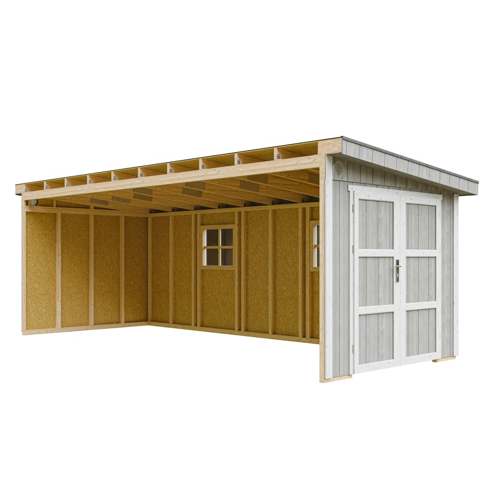 Szopa ogrodowa Premium Quality 14,3 m² - H231x248x648 cm - Konstrukcja paneli LP Smartside - Bez podłogi i ściany bocznej - Timbela M941B-TUNDRA GREY