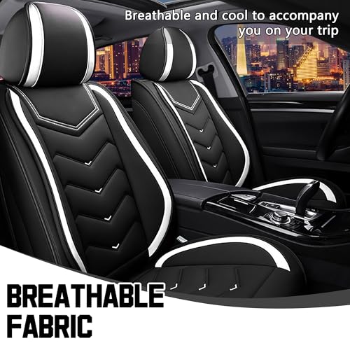 Image of CTDS Car Seat Covers for VW Tiguan 2009-2026, Stylish Sport Seat Cover, Premium Nappa Leather Car Seat Cover. Automobile Seat Covers Sets.(Standard 2 Seats /Black White)