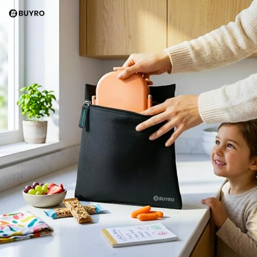Image of Thermal Insulated Lunch Bag (2L, 4 Kg Capacity) for Kids, Men & Women | Aluminium Foil Inner Lining, Leakproof Tiffin Carry Bag | Keeps Food Hot & Cold for Office & School | Lunch Pouch (Black)