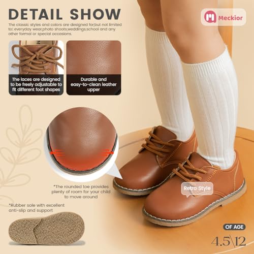 Image of Meckior Toddler Boys Girls Dress Shoes Little Kid Oxford Shoes Wedding Church Dress Shoes PU Leather Lace Up School Uniform Loafer Flats